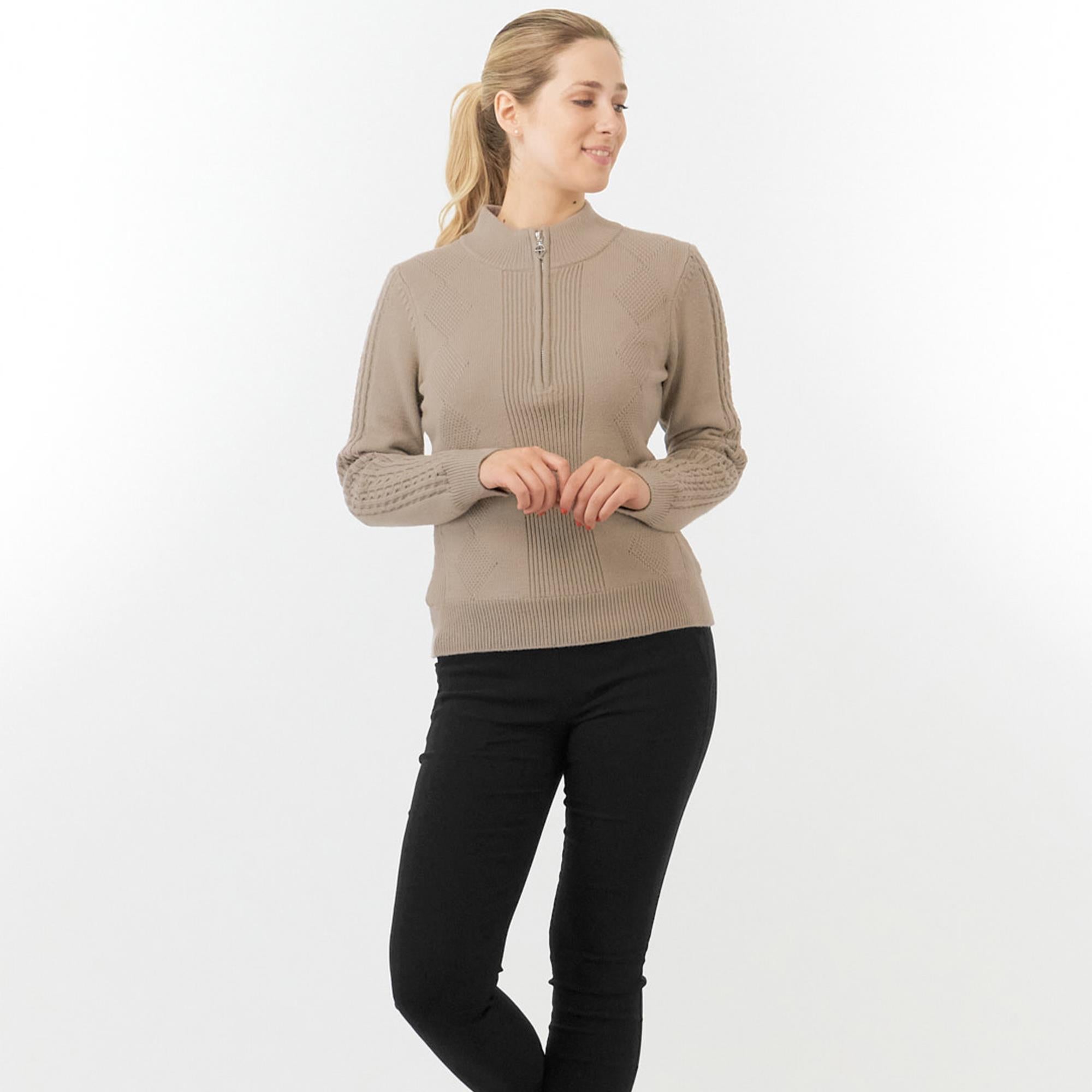 Pure Golf Sorrell Cable Knit Lined Ladies Golf Jumper Cappuccino